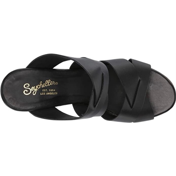 Seychelles Embellishment Black Leather Heeled Mules Block heel Open Toe Sandals - Picture 4 of 11